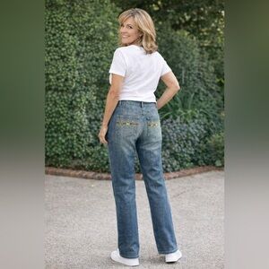 St John jeans jewel pockets 2 XS designer bedazzled straight leg high waist